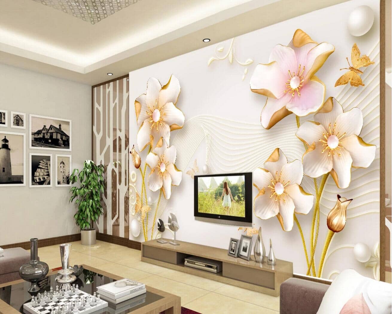 3D Golden Swan Flower WC692 Wall Murals Wallpaper AJ Wallpaper 2
