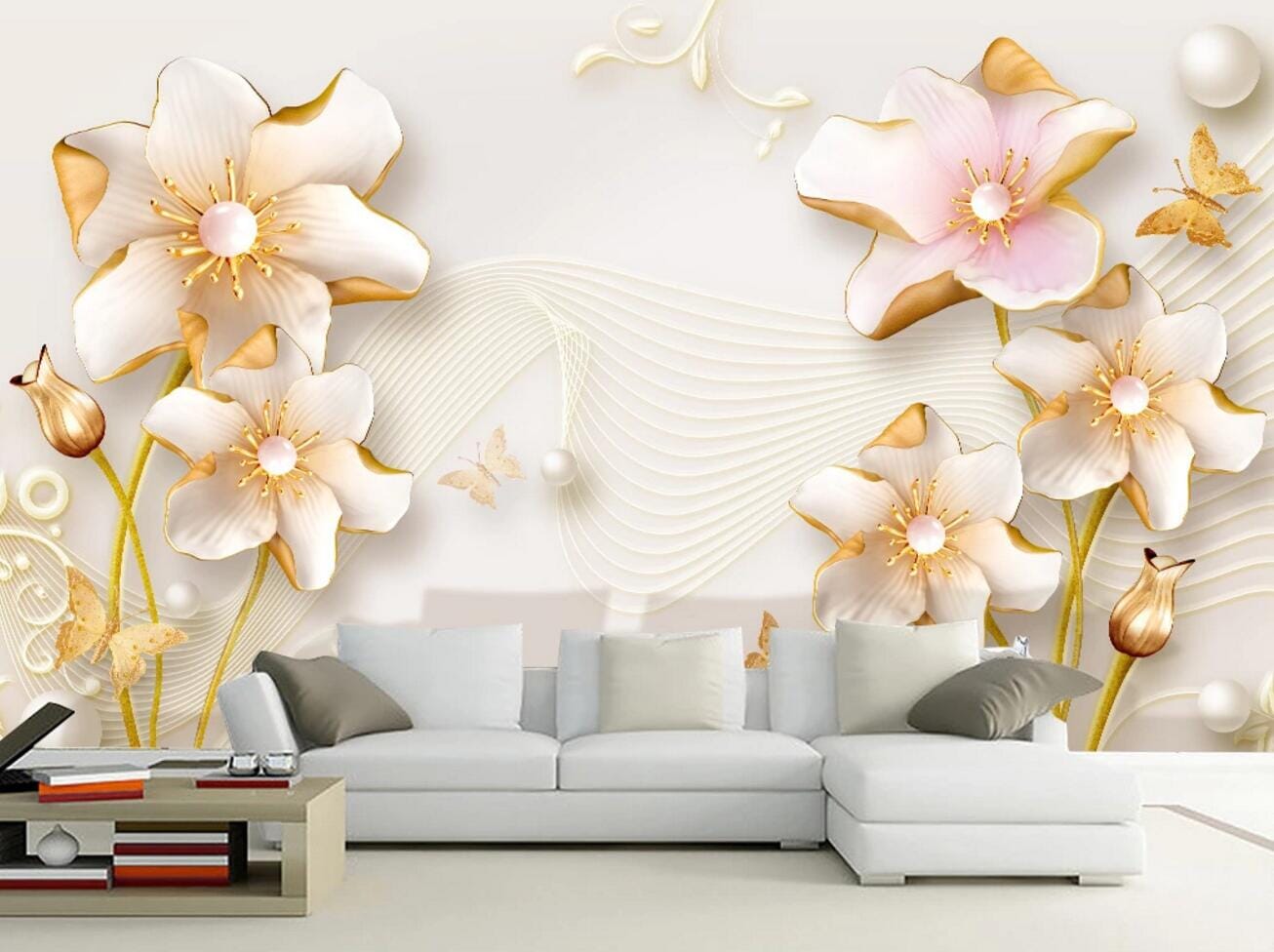 3D Golden Swan Flower WC692 Wall Murals Wallpaper AJ Wallpaper 2