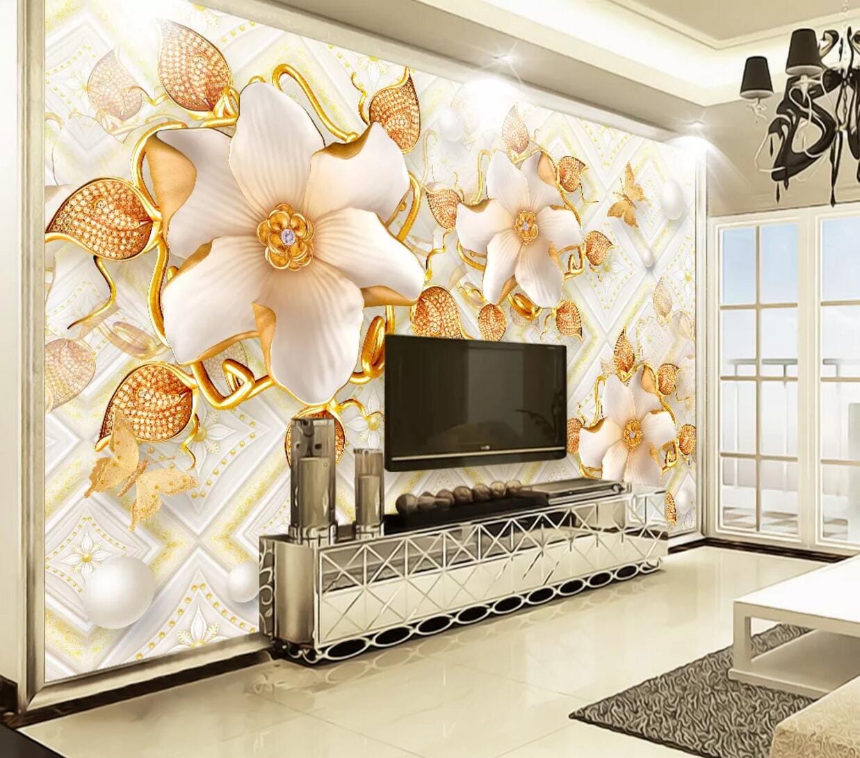 3D Yellow Flower WC688 Wall Murals Wallpaper AJ Wallpaper 2