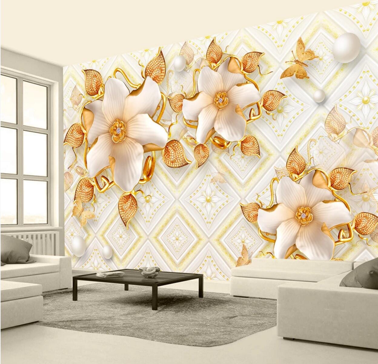 3D Yellow Flower WC688 Wall Murals Wallpaper AJ Wallpaper 2