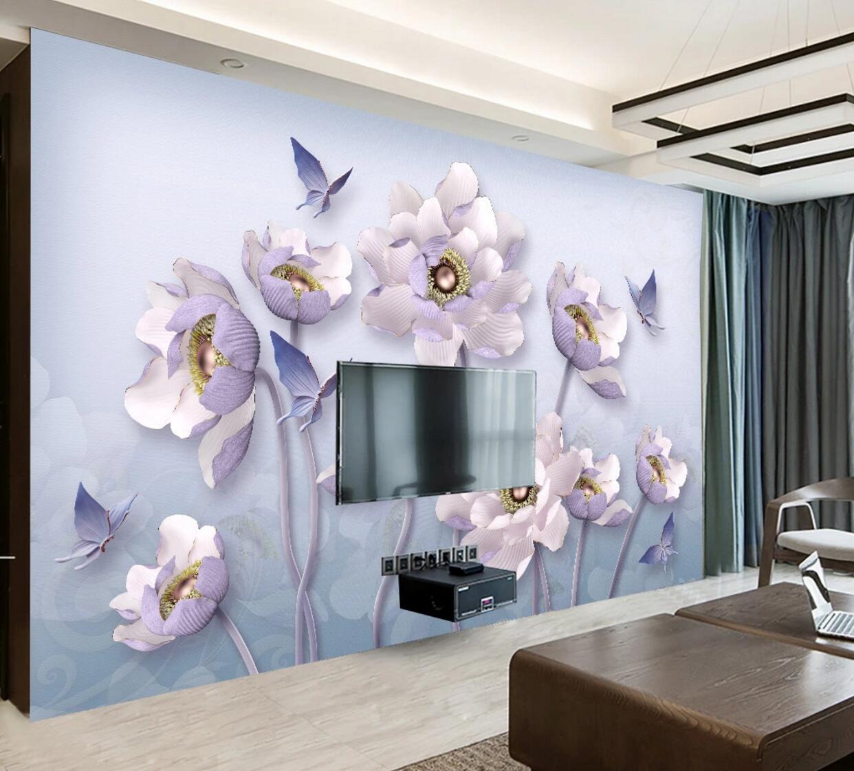 3D Purple Lotus WC881 Wall Murals Wallpaper AJ Wallpaper 2