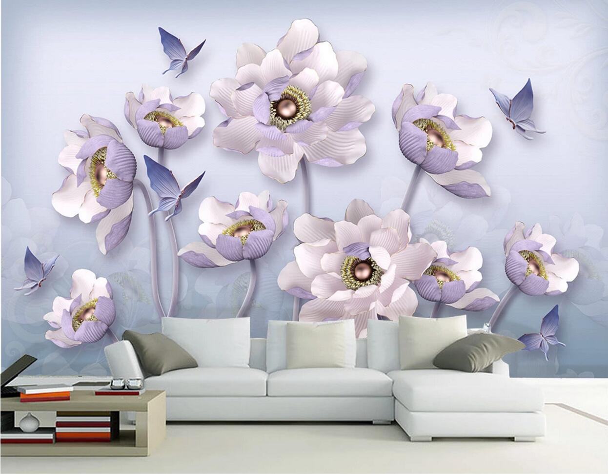 3D Purple Lotus WC881 Wall Murals Wallpaper AJ Wallpaper 2