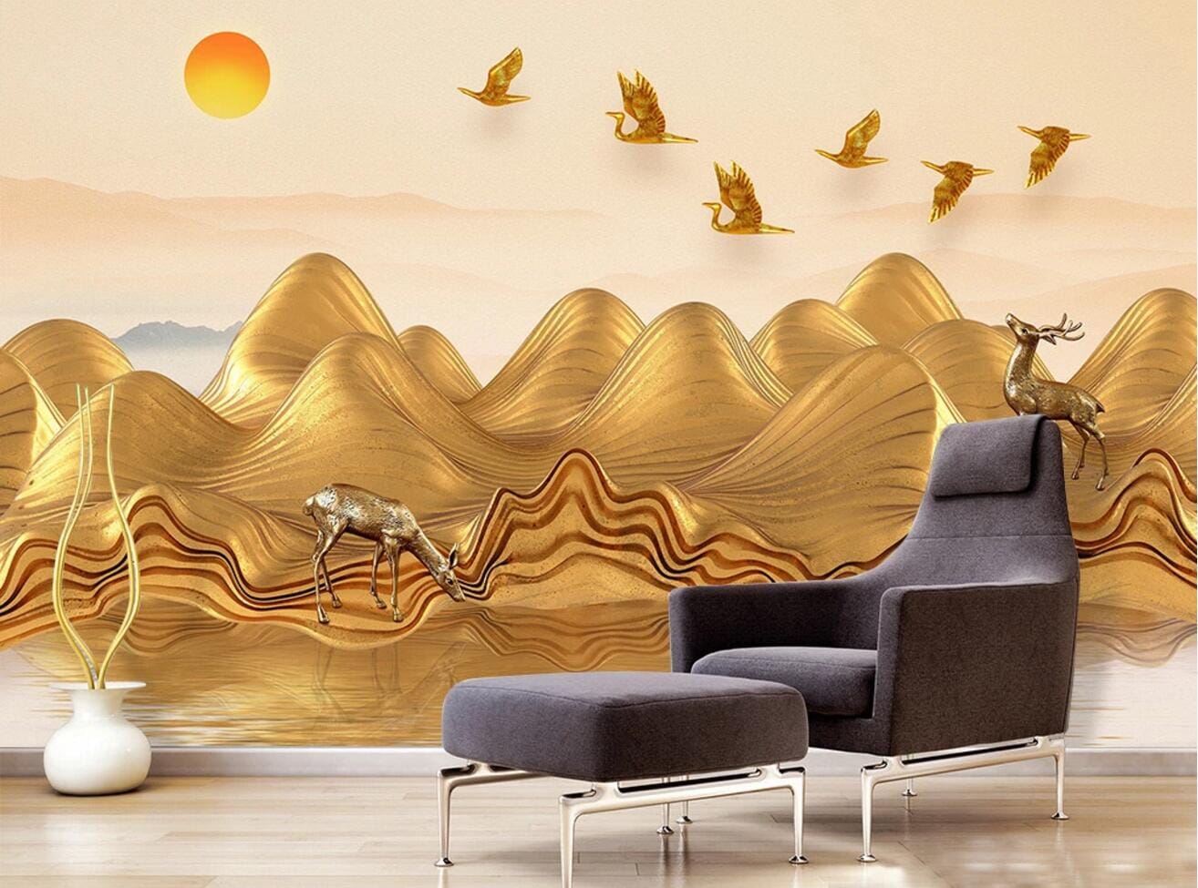 3D Golden Deer Goose WC812 Wall Murals Wallpaper AJ Wallpaper 2