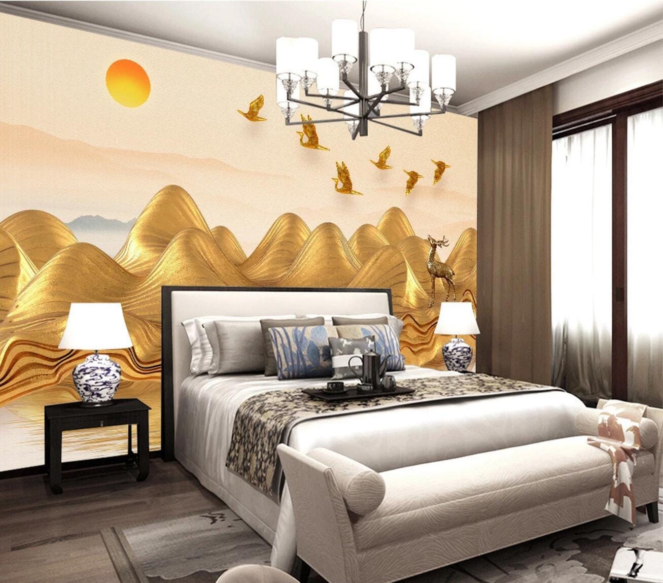 3D Golden Deer Goose WC812 Wall Murals Wallpaper AJ Wallpaper 2