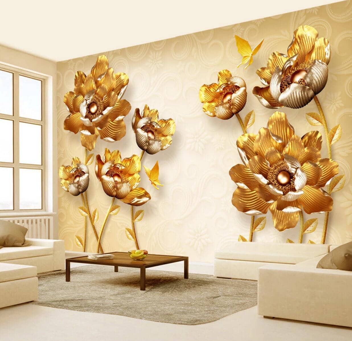 3D Golden Lotus WC810 Wall Murals Wallpaper AJ Wallpaper 2