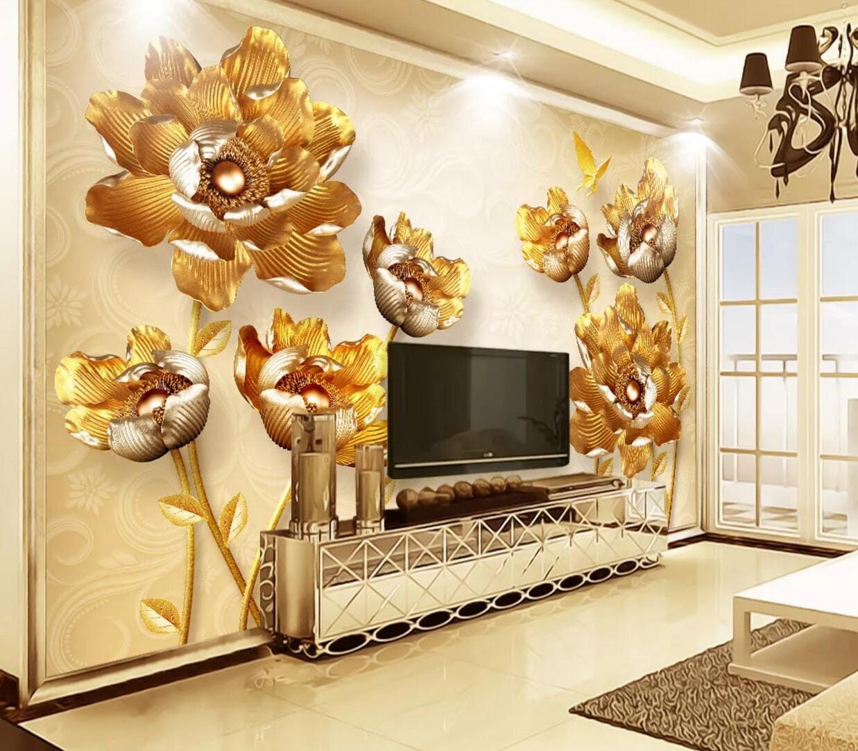 3D Golden Lotus WC810 Wall Murals Wallpaper AJ Wallpaper 2