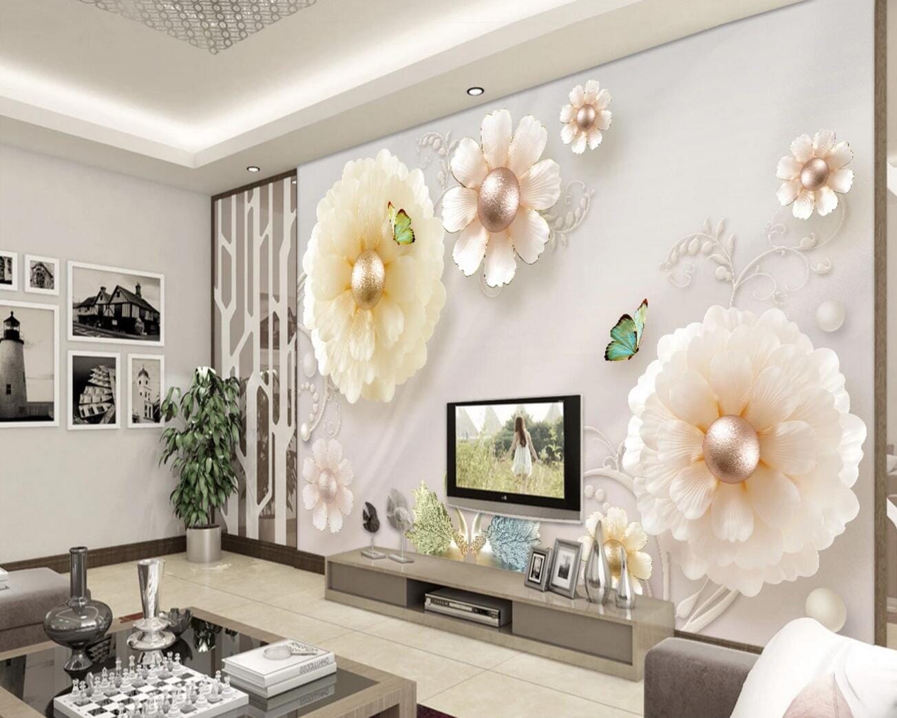 3D Silver Bead Flower WC792 Wall Murals Wallpaper AJ Wallpaper 2