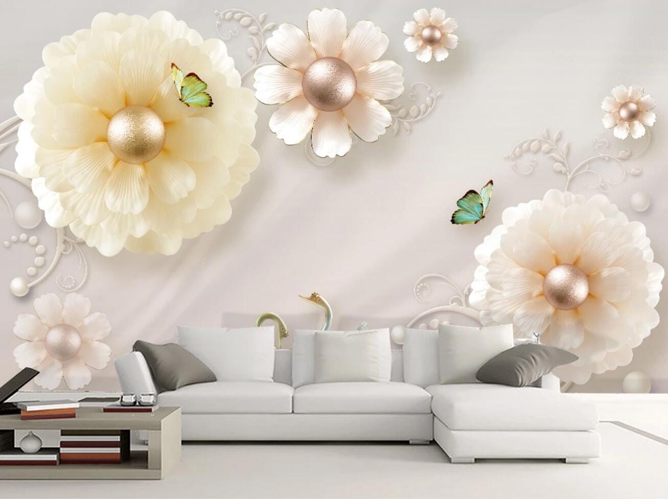 3D Silver Bead Flower WC792 Wall Murals Wallpaper AJ Wallpaper 2