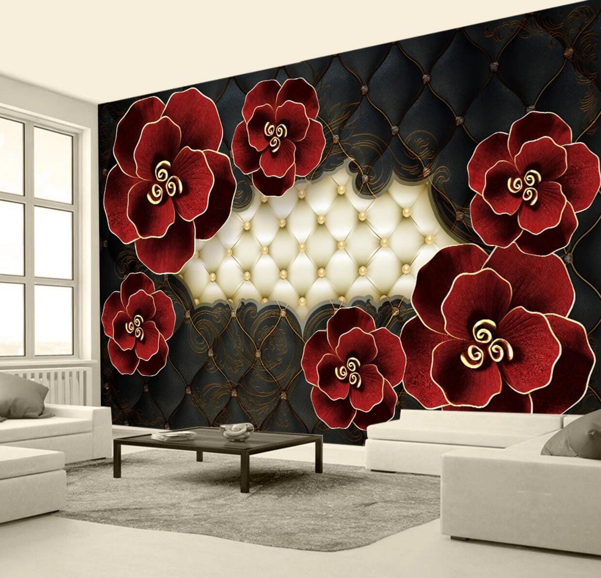 3D Red Flower WC784 Wall Murals Wallpaper AJ Wallpaper 2