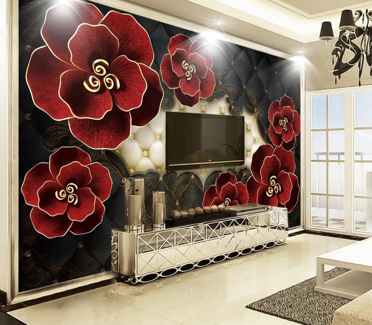 3D Red Flower WC784 Wall Murals Wallpaper AJ Wallpaper 2