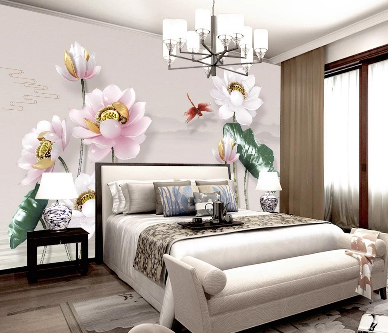 3D Lotus Blossoms WC1080 Wall Murals Wallpaper AJ Wallpaper 2