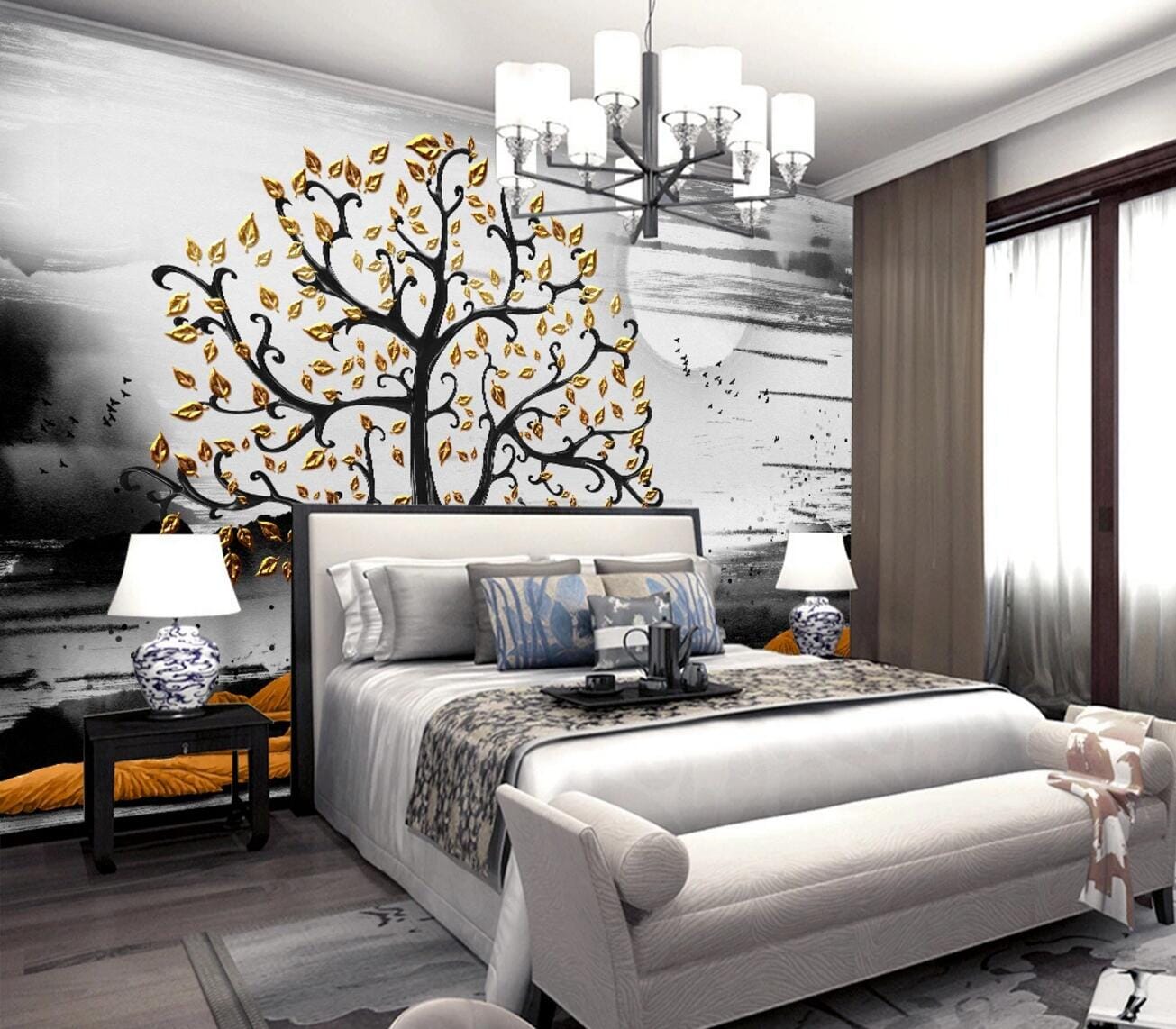 3D Moon Golden Tree WC1061 Wall Murals Wallpaper AJ Wallpaper 2