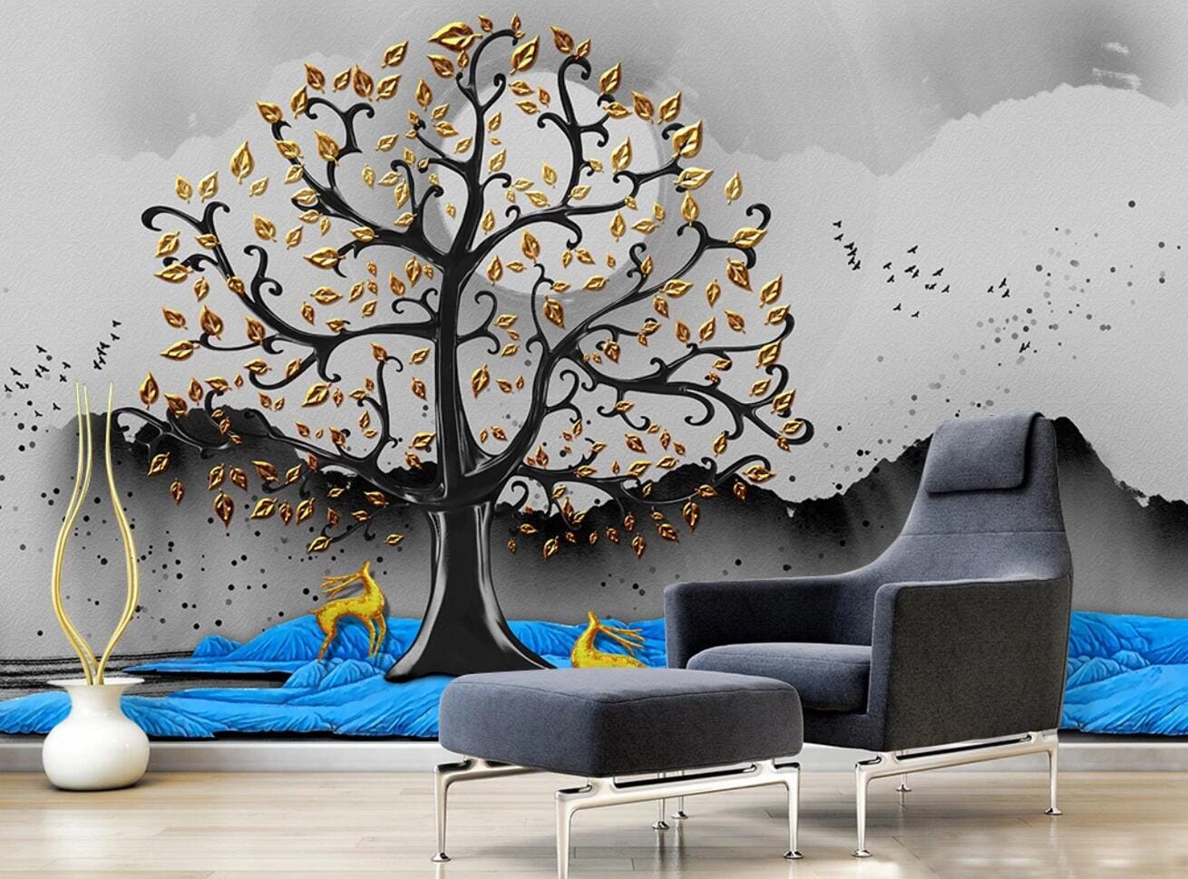 3D Golden Tree Fawn WC1060 Wall Murals Wallpaper AJ Wallpaper 2