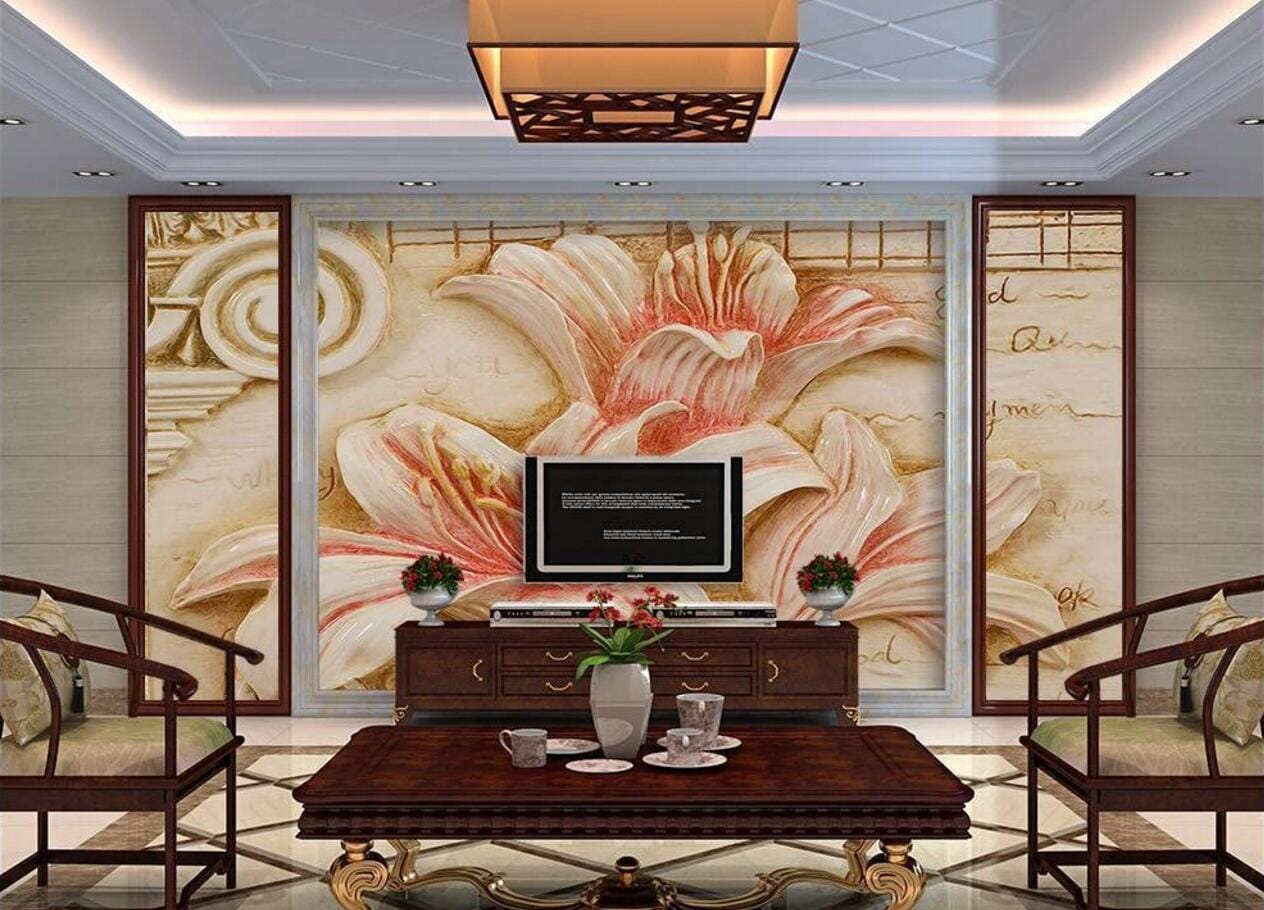 3D Carving Lily WC848 Wall Murals Wallpaper AJ Wallpaper 2