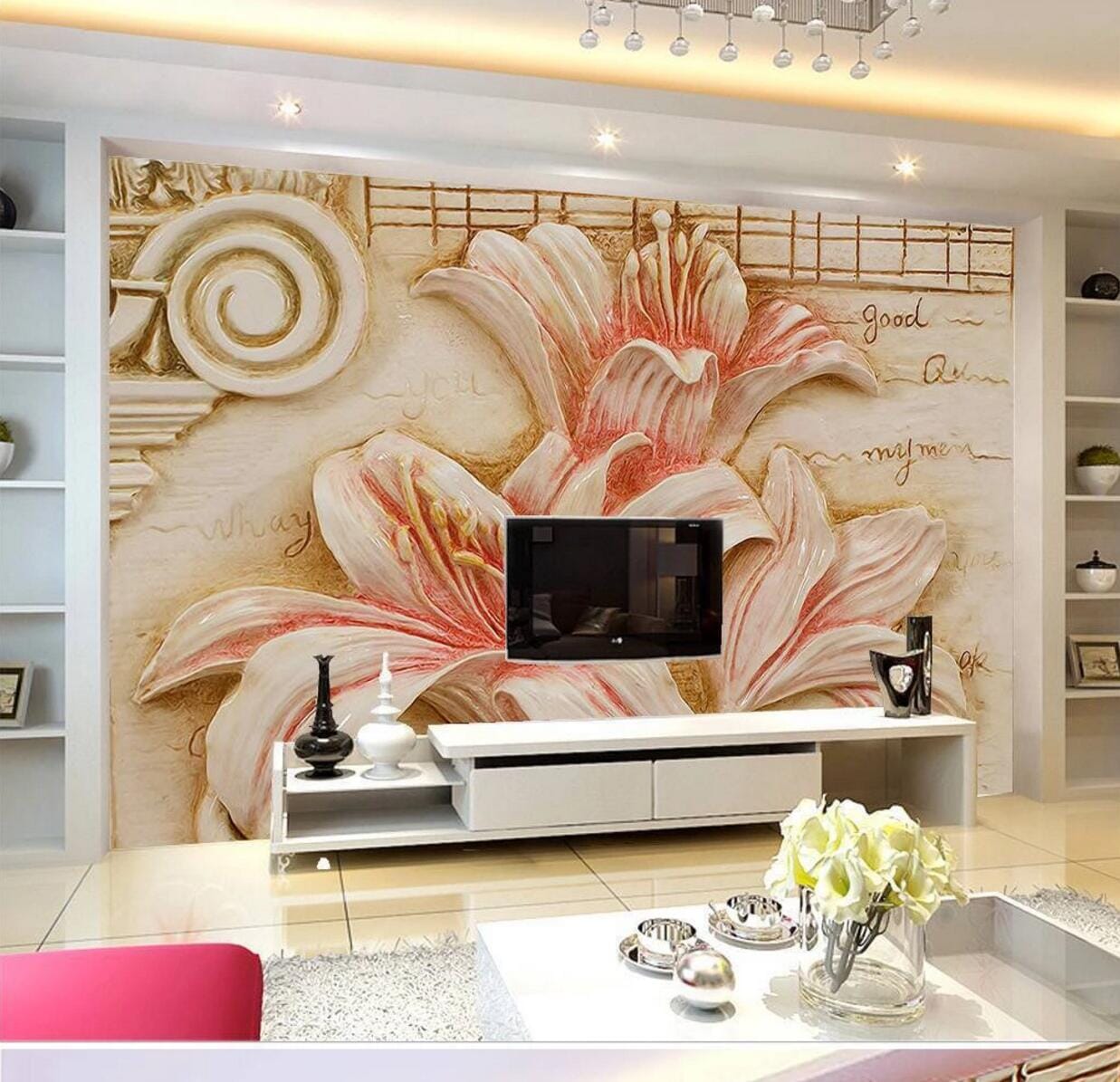 3D Carving Lily WC848 Wall Murals Wallpaper AJ Wallpaper 2