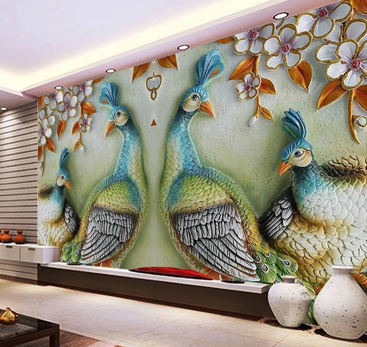 3D Peacock Relief WC845 Wall Murals Wallpaper AJ Wallpaper 2