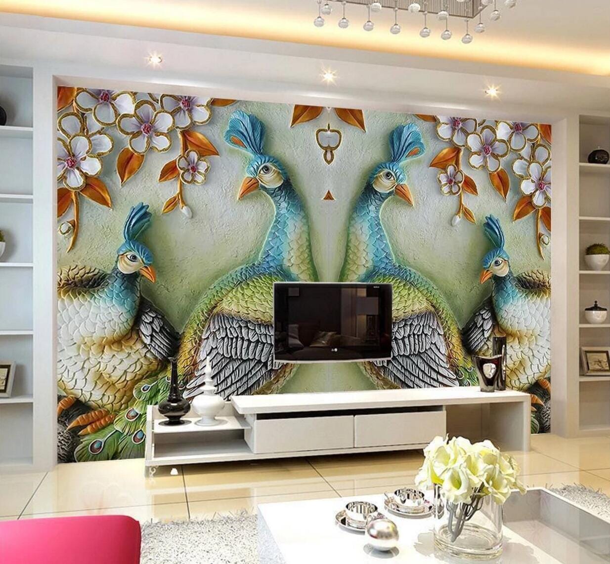 3D Peacock Relief WC845 Wall Murals Wallpaper AJ Wallpaper 2