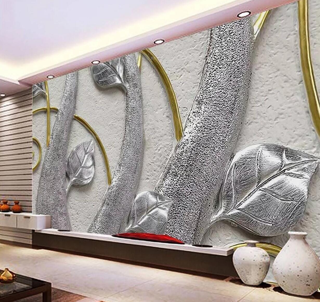 3D Silver Leaf WC842 Wall Murals Wallpaper AJ Wallpaper 2