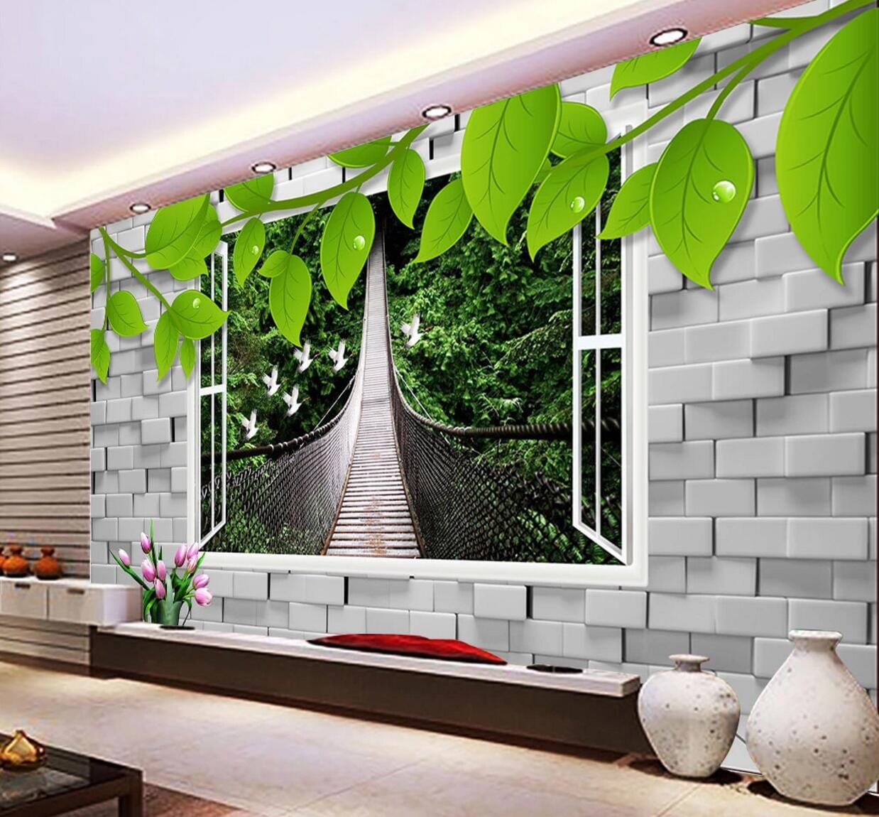 3D Forest Bridge WC725 Wall Murals Wallpaper AJ Wallpaper 2