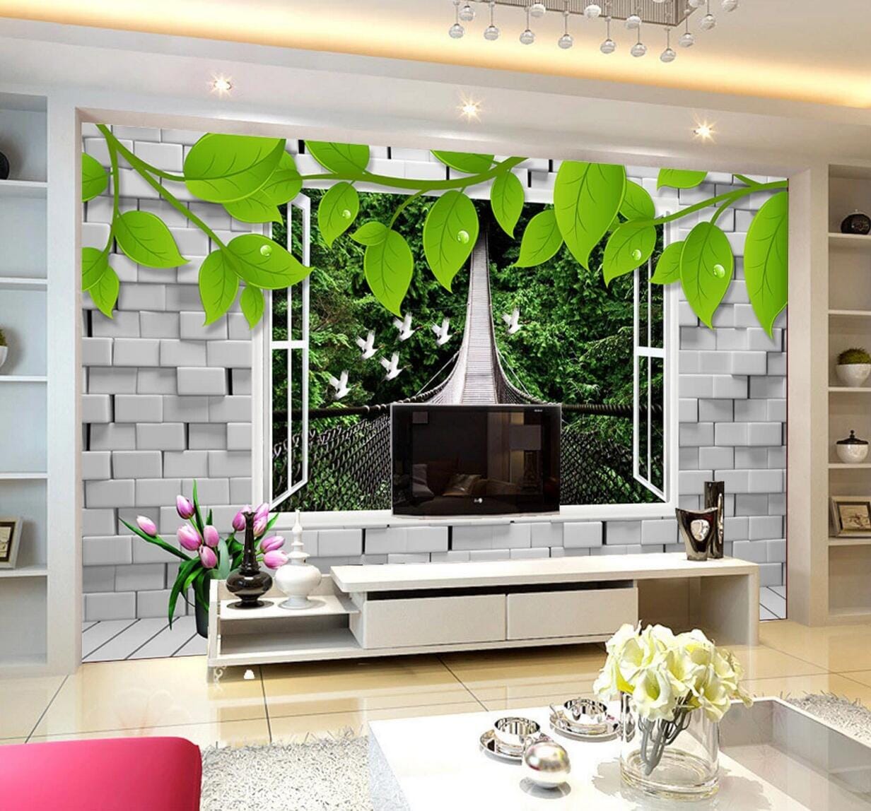 3D Forest Bridge WC725 Wall Murals Wallpaper AJ Wallpaper 2