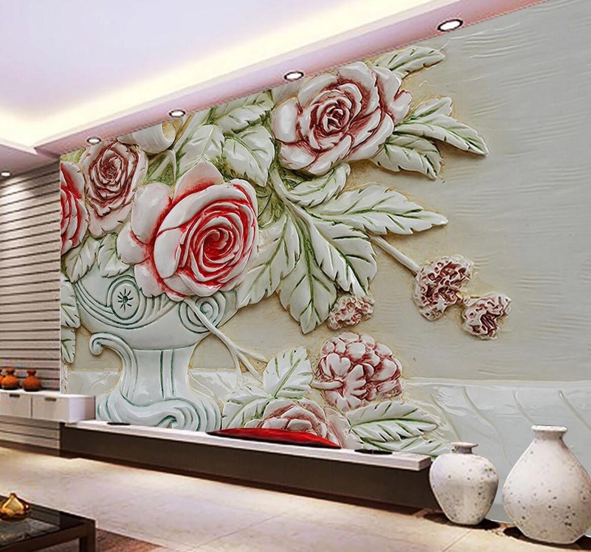 3D White Vase Roses WC723 Wall Murals Wallpaper AJ Wallpaper 2