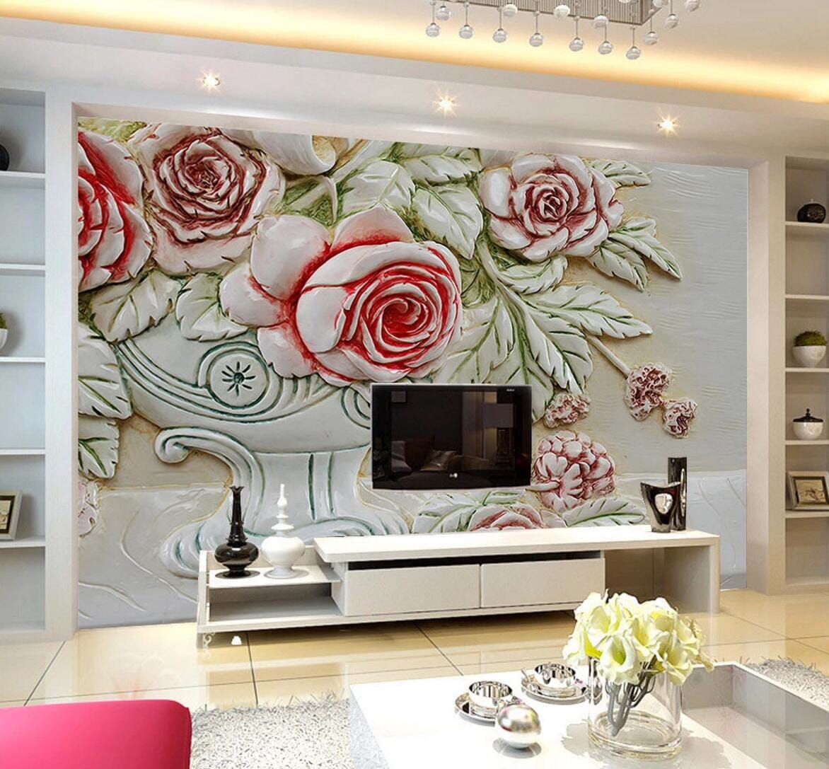 3D White Vase Roses WC723 Wall Murals Wallpaper AJ Wallpaper 2