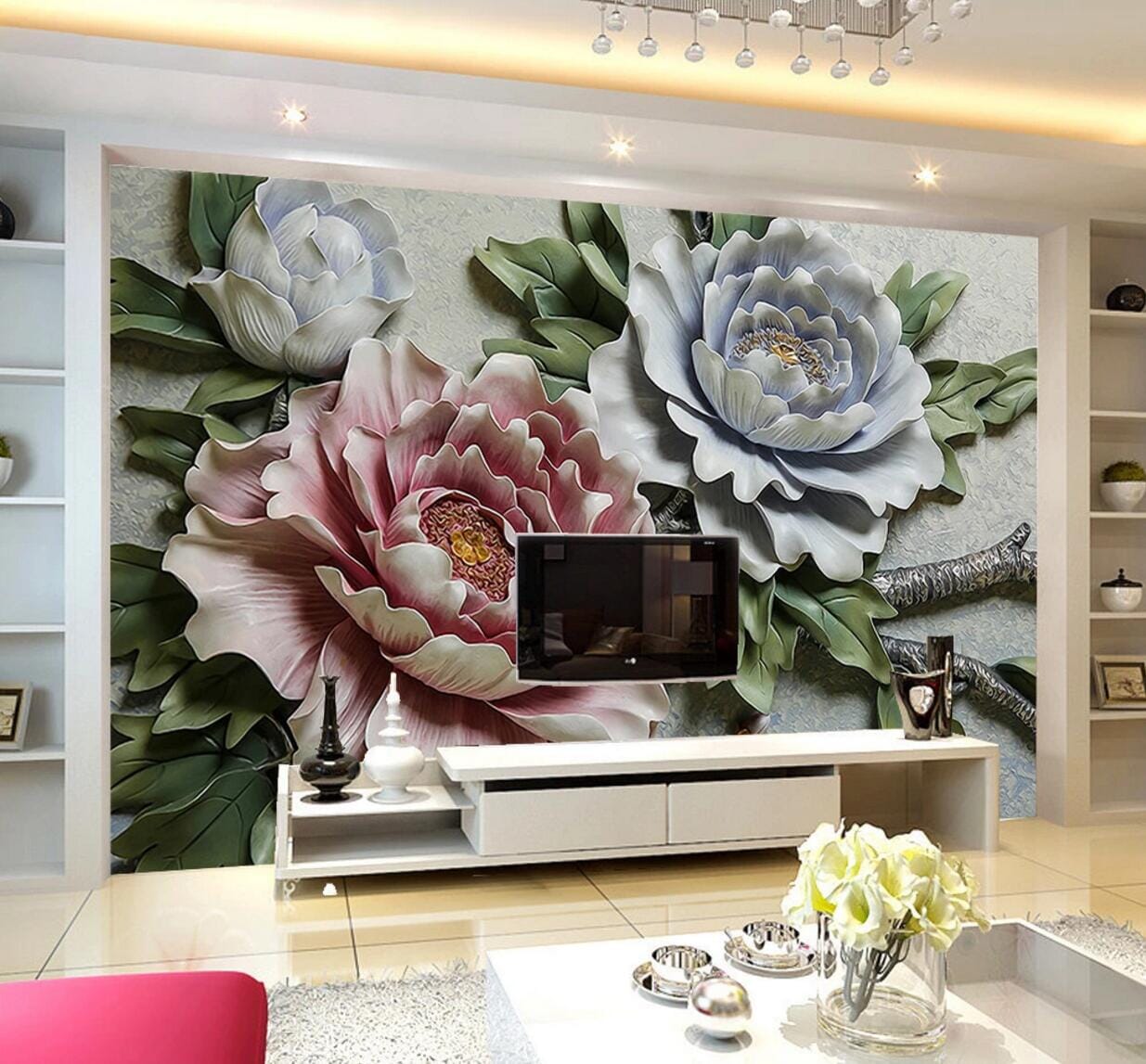 3D Pink Peony WC697 Wall Murals Wallpaper AJ Wallpaper 2