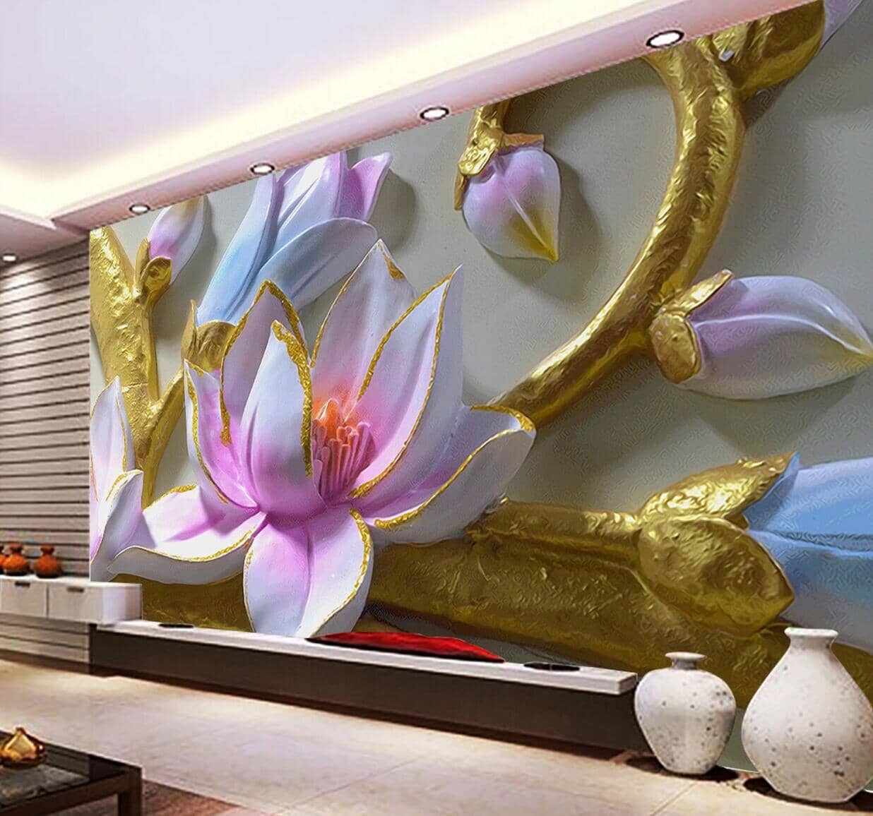 3D Embossed Lotus WC695 Wall Murals Wallpaper AJ Wallpaper 2