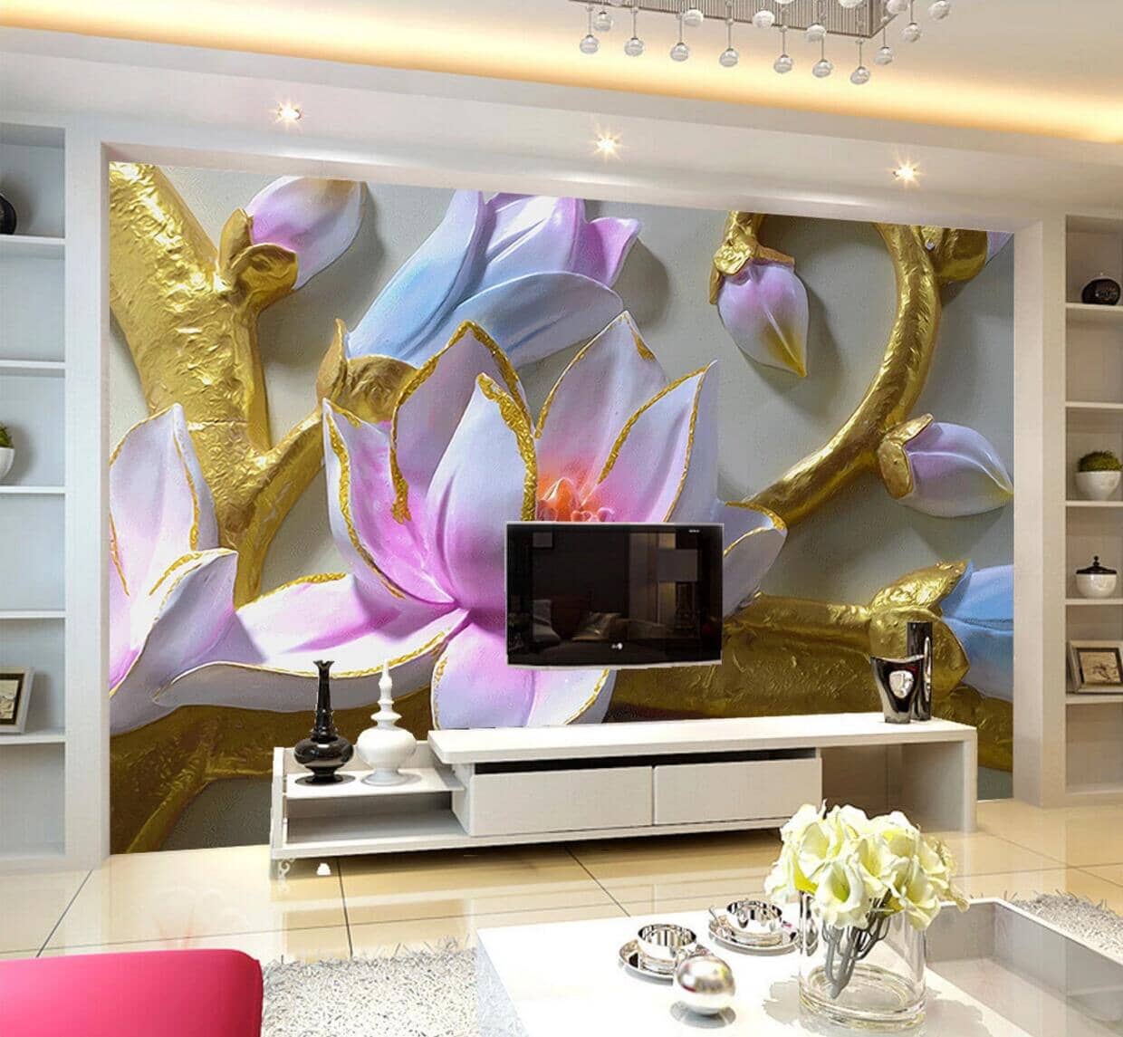 3D Embossed Lotus WC695 Wall Murals Wallpaper AJ Wallpaper 2