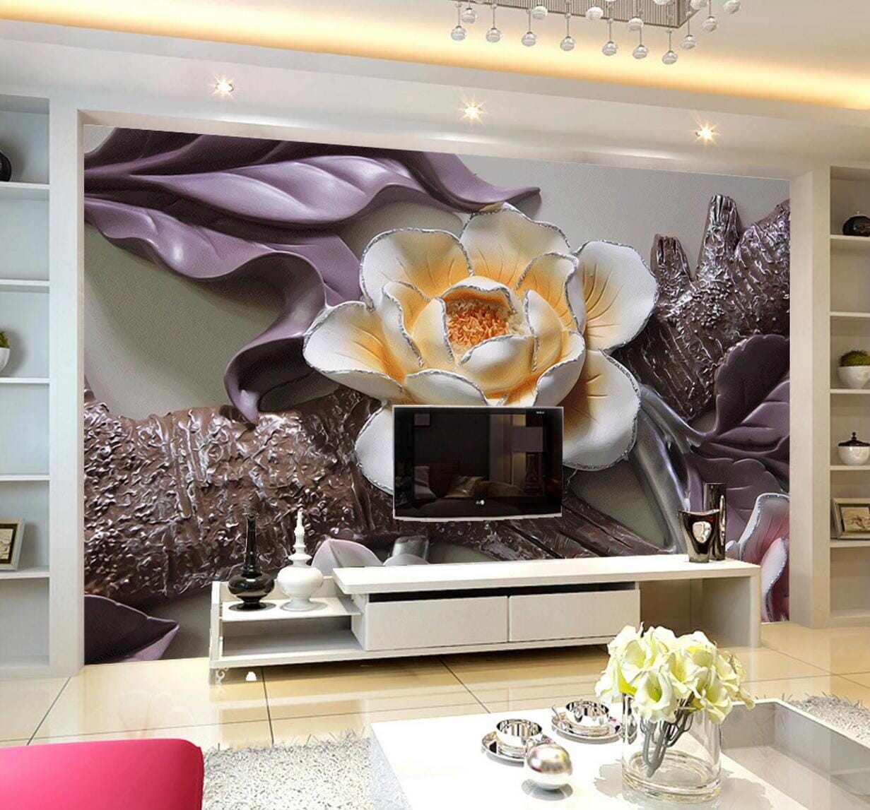 3D Sculpture Flower WC683 Wall Murals Wallpaper AJ Wallpaper 2