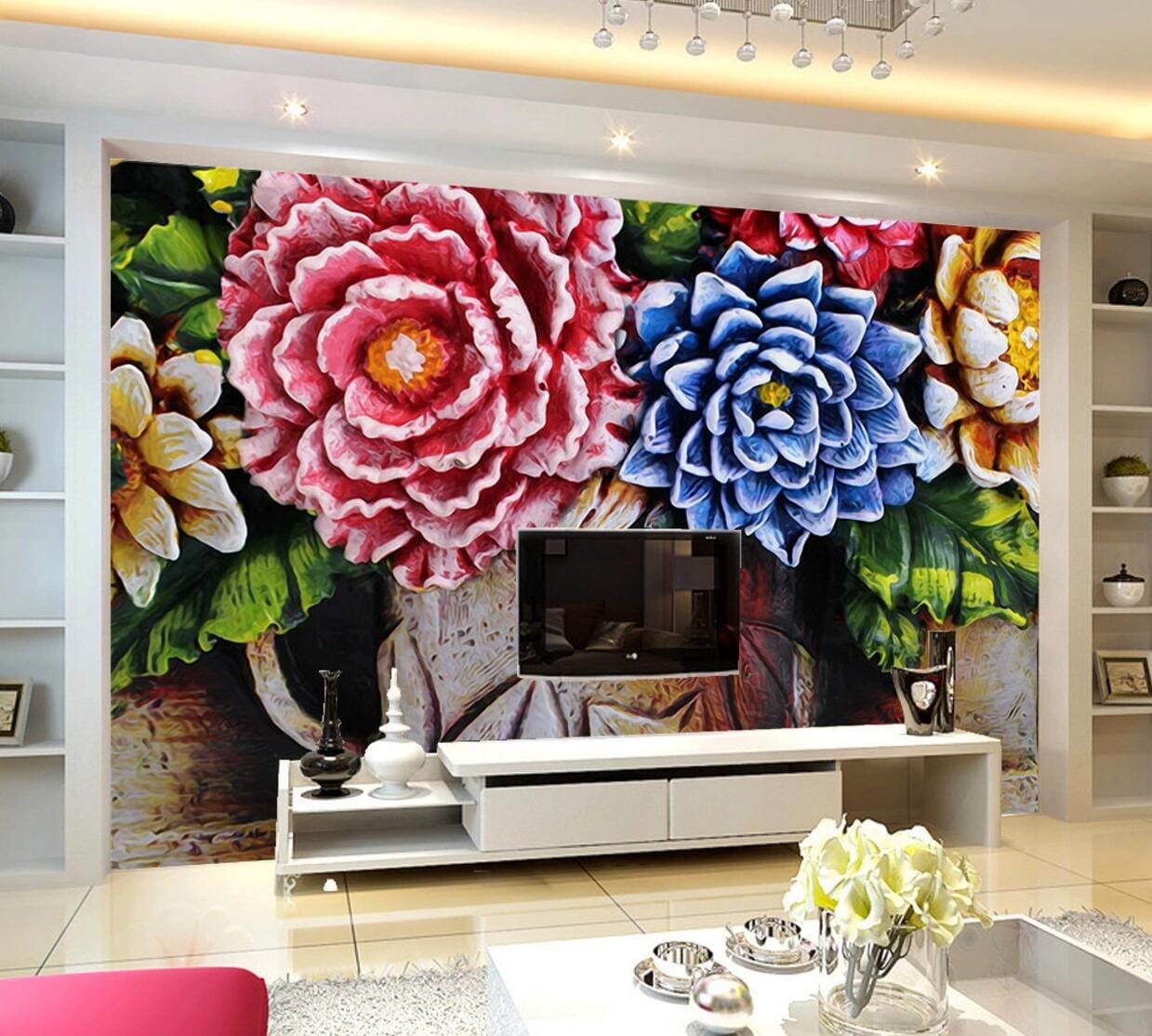 3D Blue Peony WC645 Wall Murals Wallpaper AJ Wallpaper 2