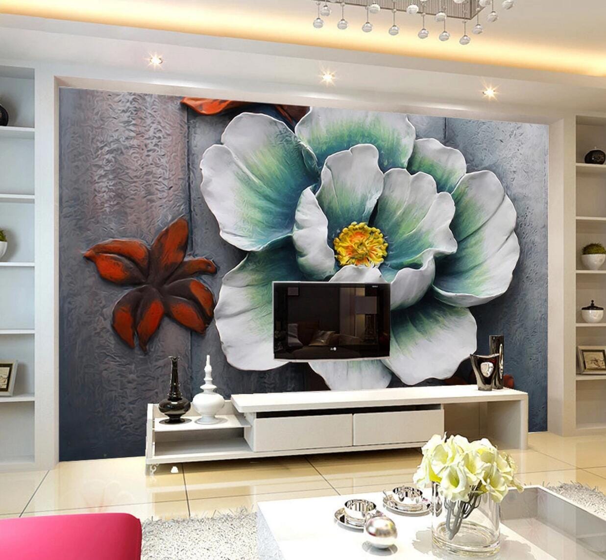 3D Lotus Blossoms WC643 Wall Murals Wallpaper AJ Wallpaper 2