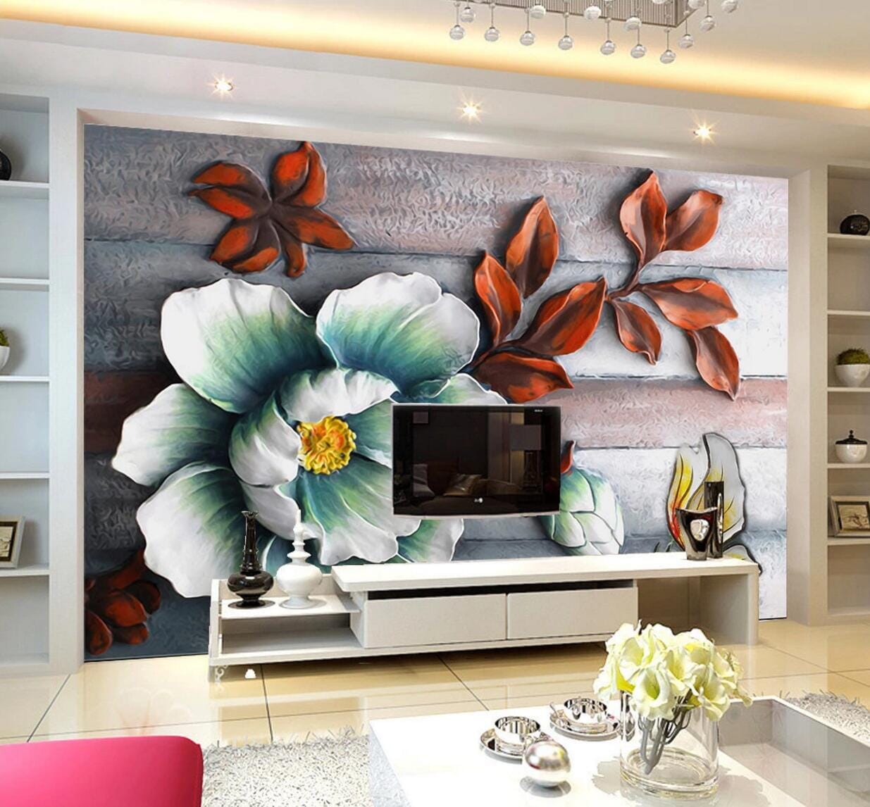 3D Green Flower WC640 Wall Murals Wallpaper AJ Wallpaper 2