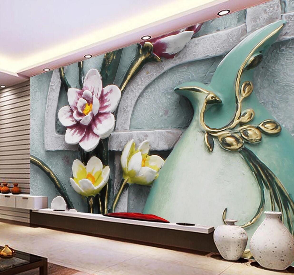 3D Purple Flower WC639 Wall Murals Wallpaper AJ Wallpaper 2