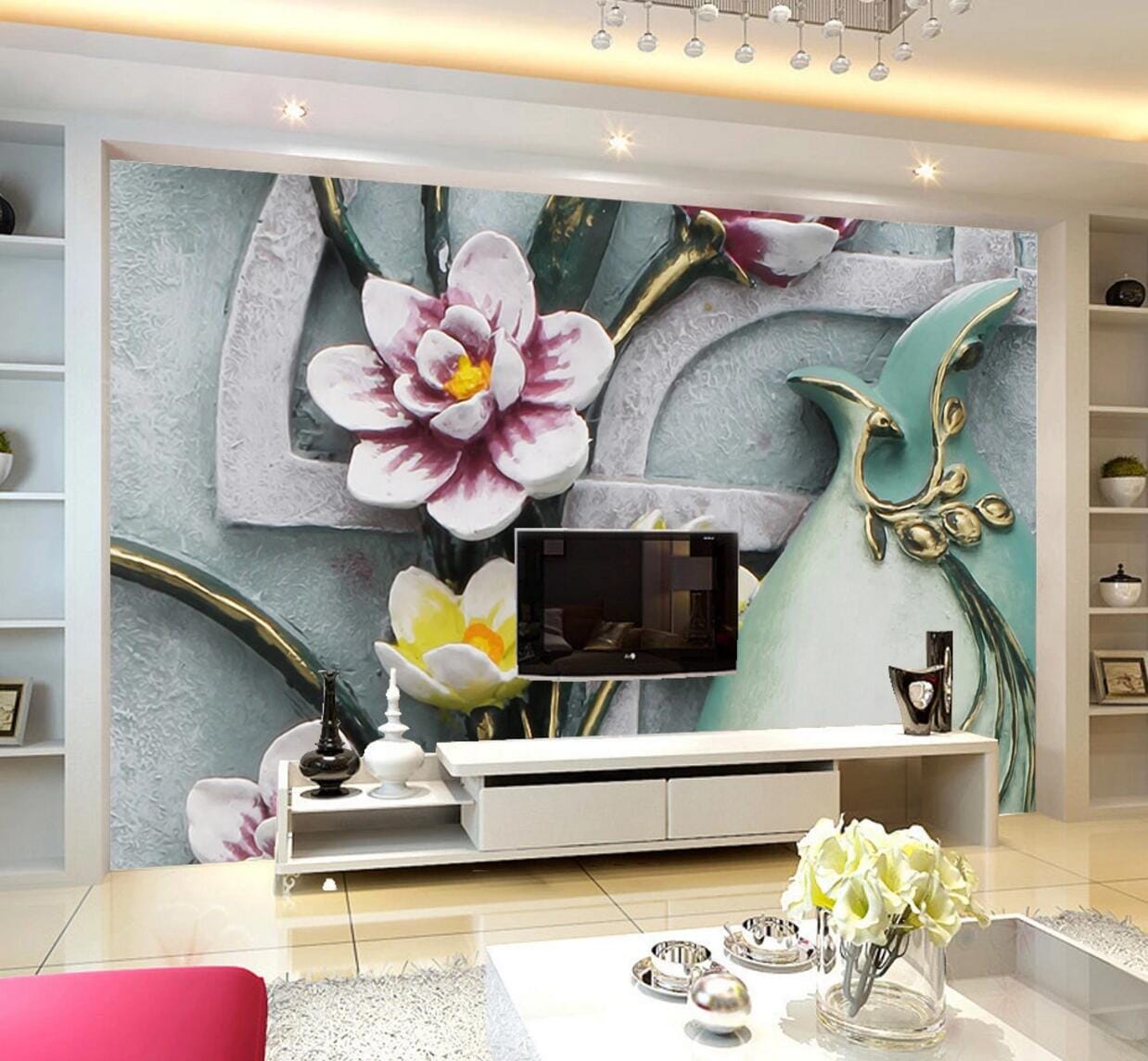 3D Purple Flower WC639 Wall Murals Wallpaper AJ Wallpaper 2
