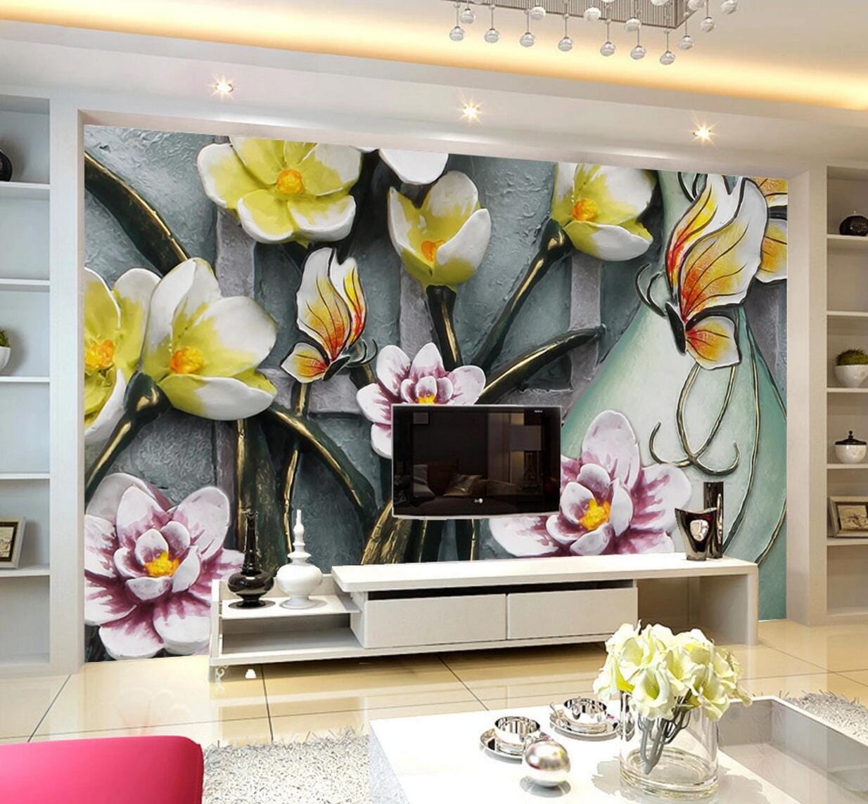 3D Flower Butterfly WC638 Wall Murals Wallpaper AJ Wallpaper 2