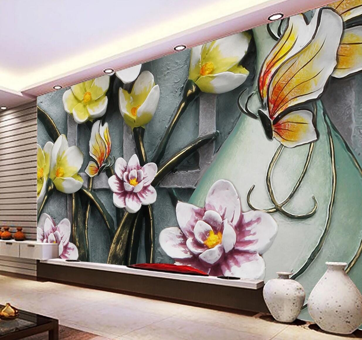 3D Flower Butterfly WC638 Wall Murals Wallpaper AJ Wallpaper 2