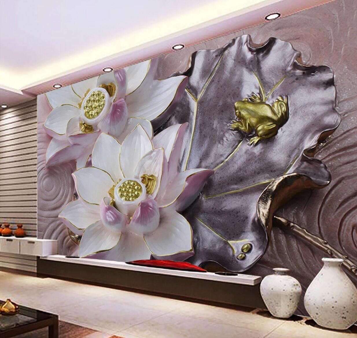 3D Frog Lotus WC633 Wall Murals Wallpaper AJ Wallpaper 2