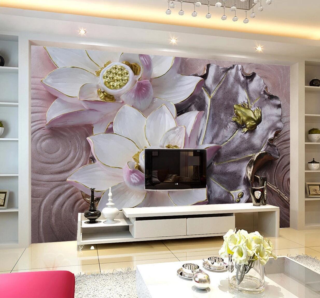 3D Frog Lotus WC633 Wall Murals Wallpaper AJ Wallpaper 2