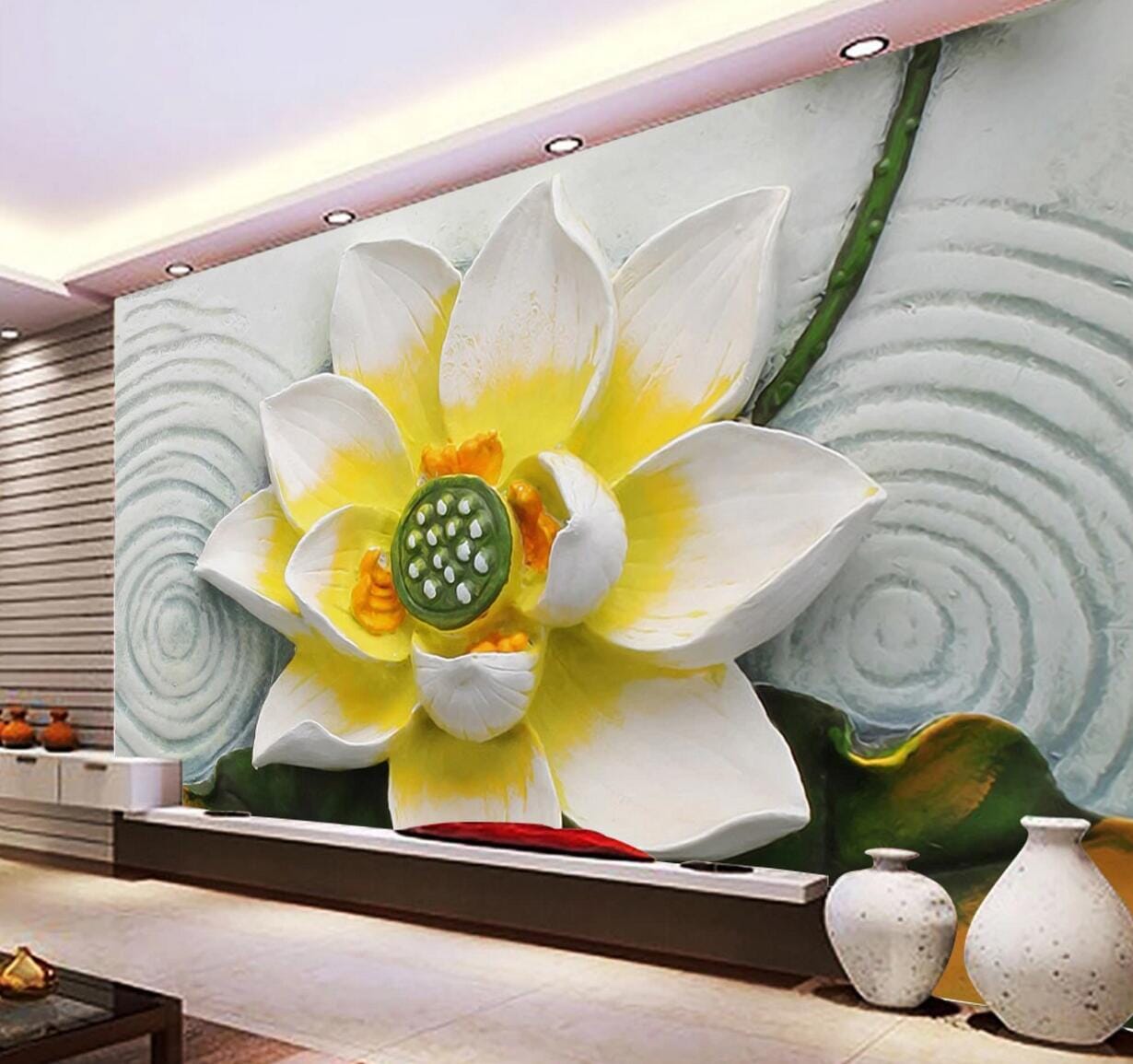 3D Lotus Decoration WC631 Wall Murals Wallpaper AJ Wallpaper 2