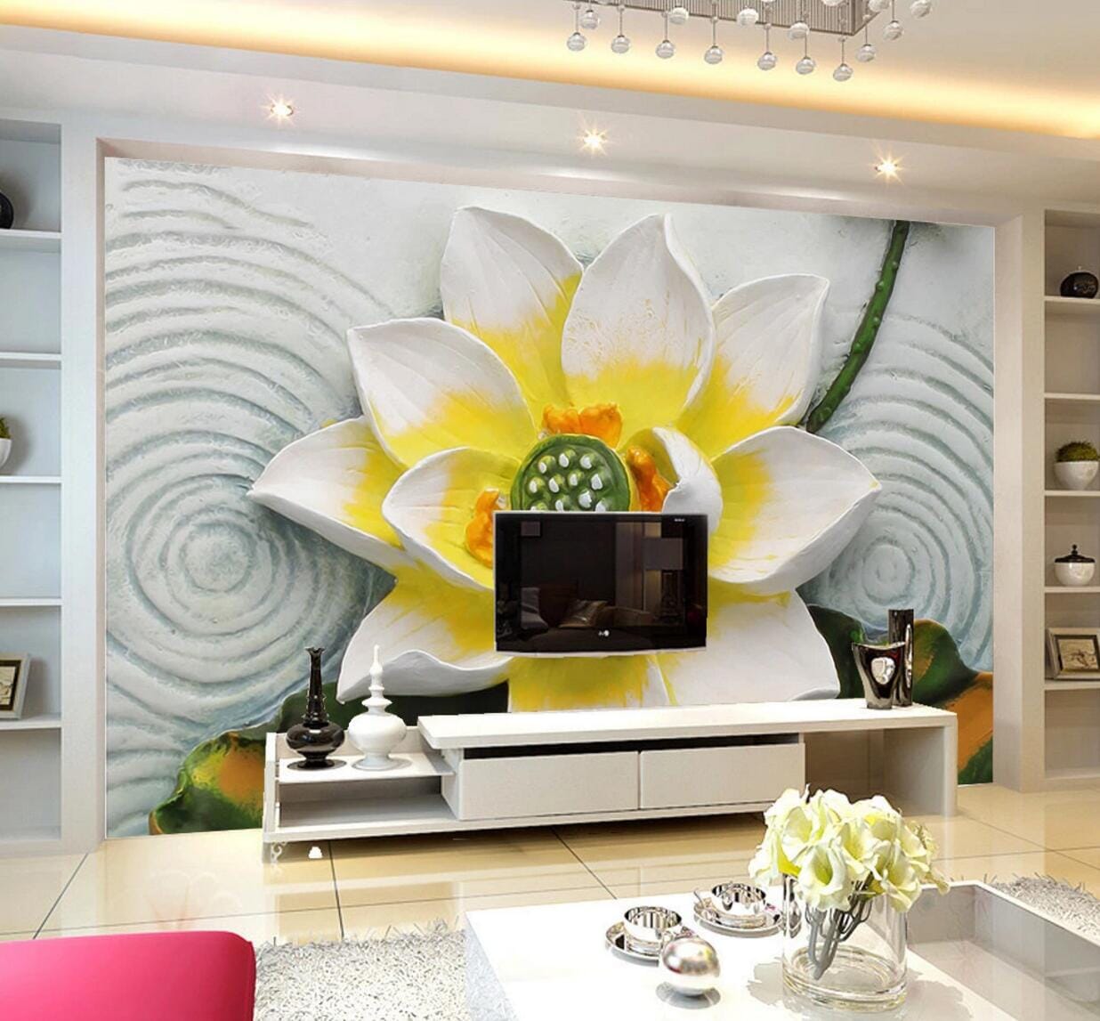 3D Lotus Decoration WC631 Wall Murals Wallpaper AJ Wallpaper 2