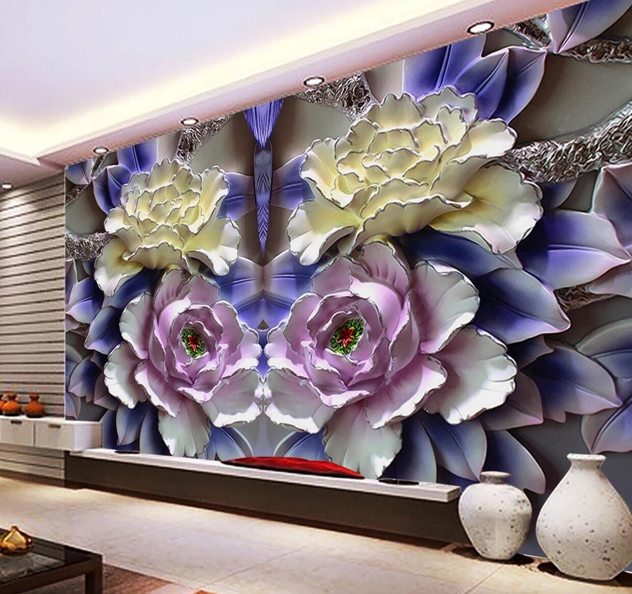 3D Purple Peony WC609 Wall Murals Wallpaper AJ Wallpaper 2