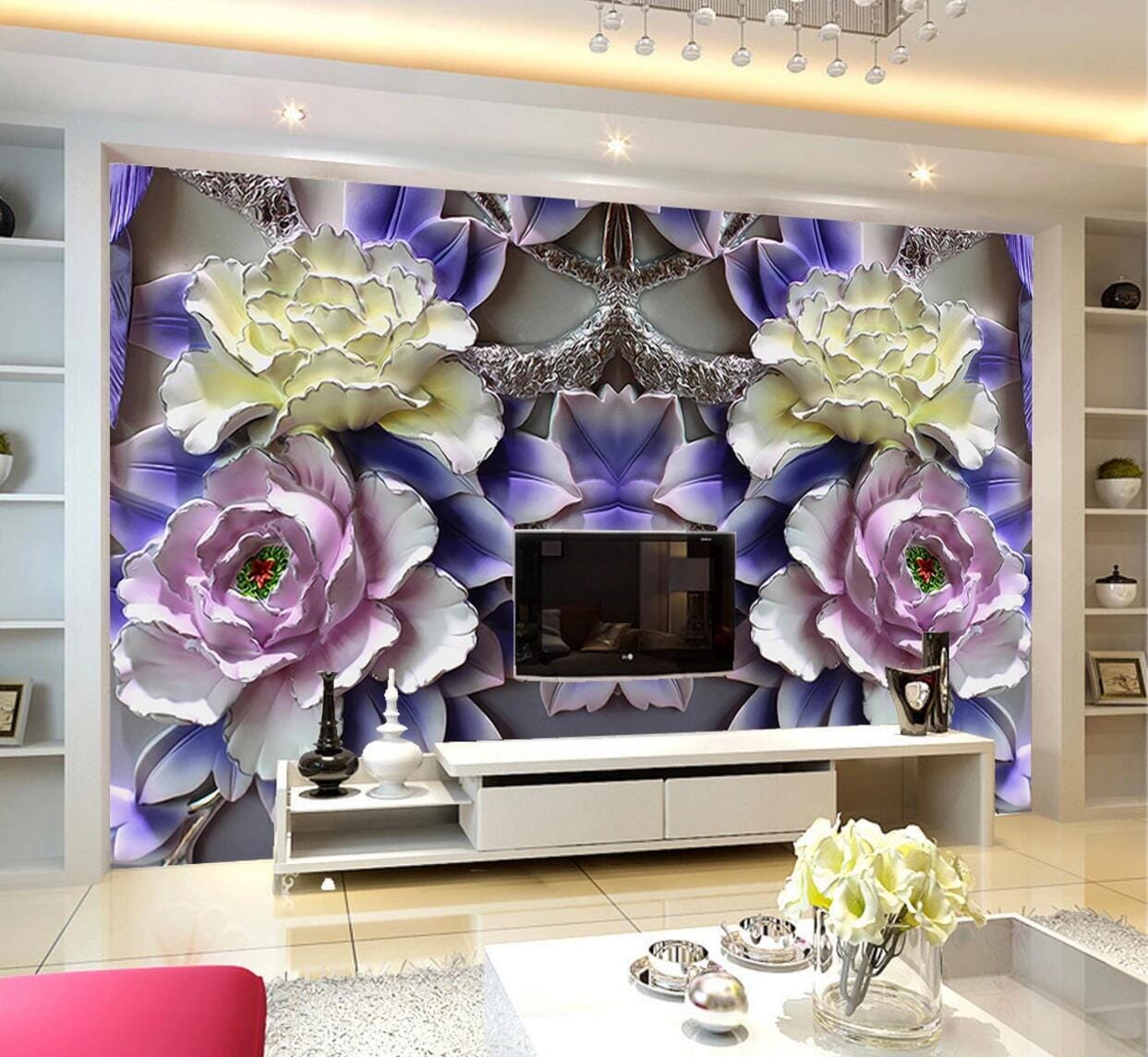 3D Ceramic Peony WC607 Wall Murals Wallpaper AJ Wallpaper 2