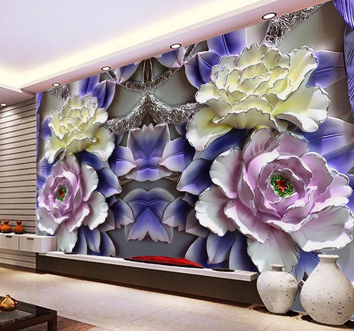 3D Ceramic Peony WC607 Wall Murals Wallpaper AJ Wallpaper 2