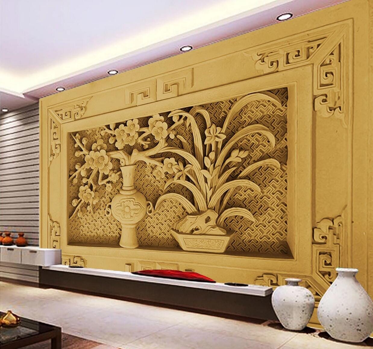 3D Engraving Vintage Vase WC602 Wall Murals Wallpaper AJ Wallpaper 2