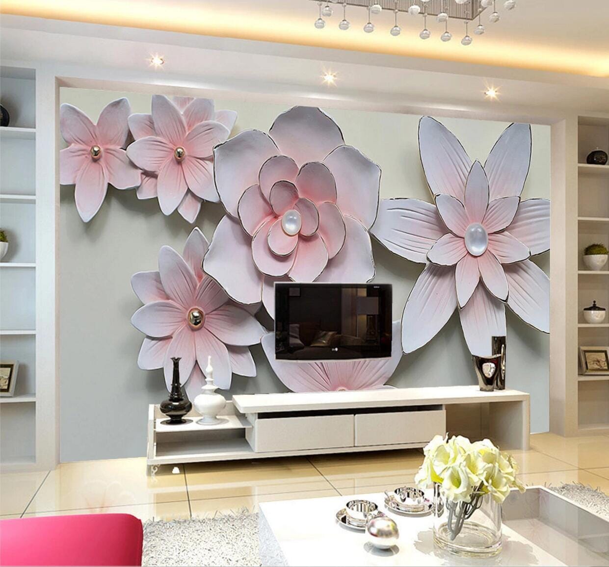 3D Pearl Flower WC578 Wall Murals Wallpaper AJ Wallpaper 2