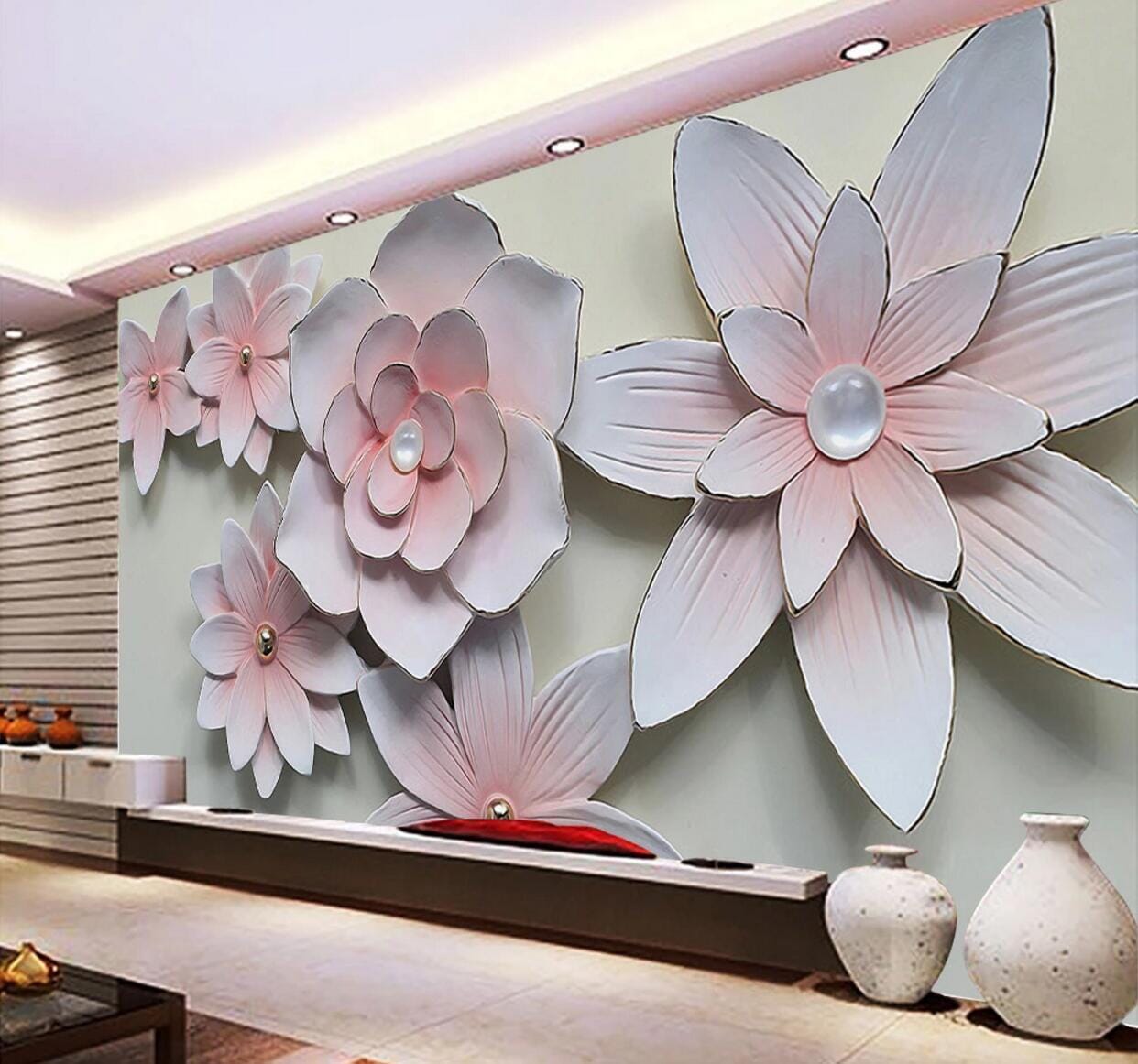 3D Pearl Flower WC578 Wall Murals Wallpaper AJ Wallpaper 2