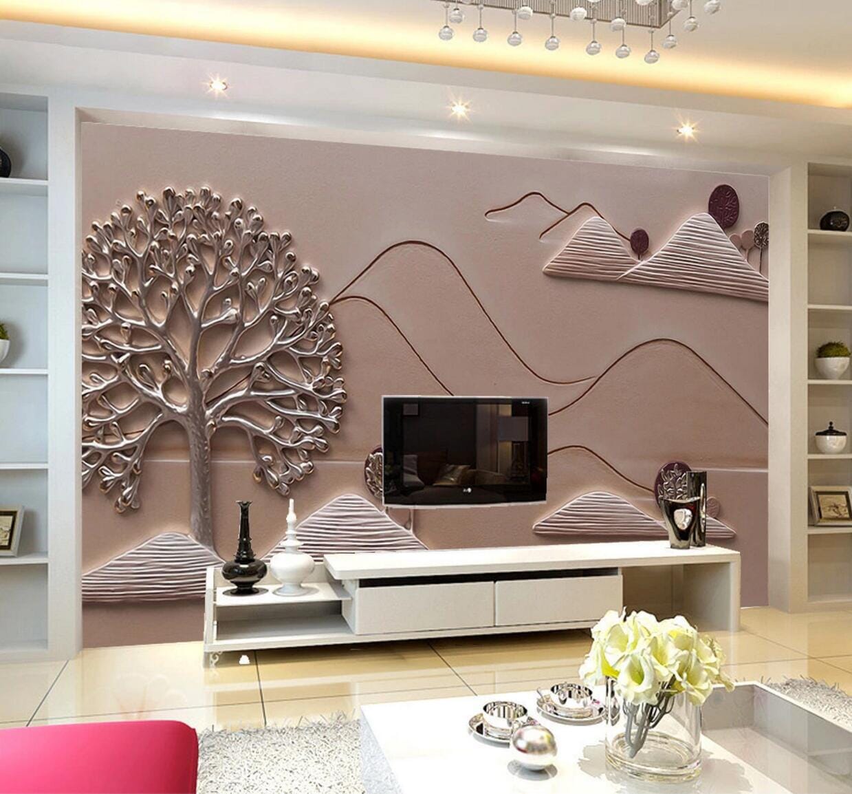 3D Silver Tree WC574 Wall Murals Wallpaper AJ Wallpaper 2