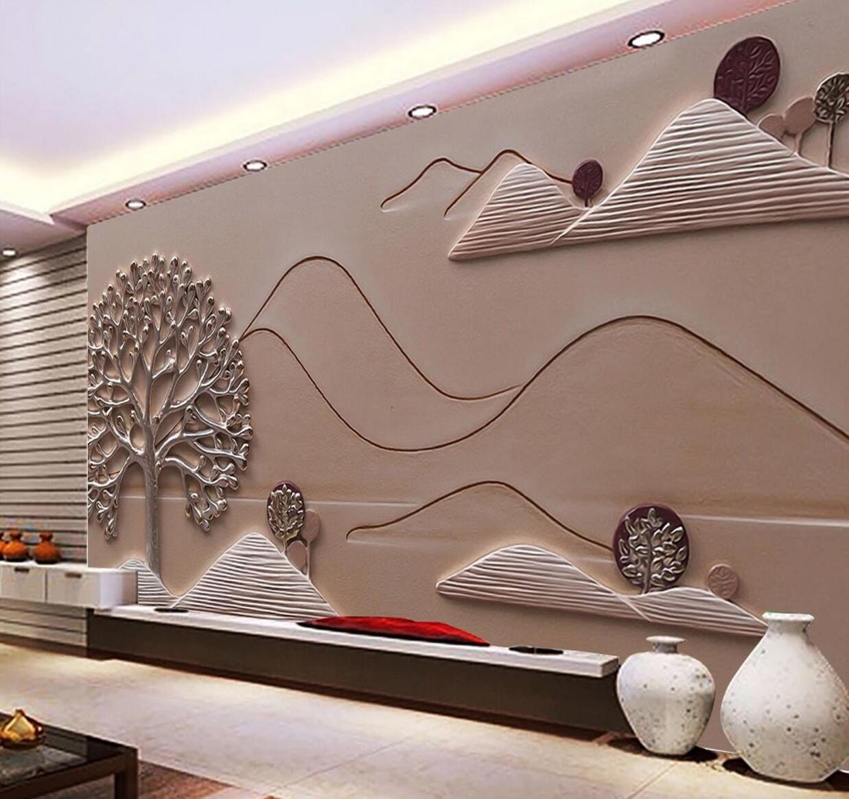3D Silver Tree WC574 Wall Murals Wallpaper AJ Wallpaper 2