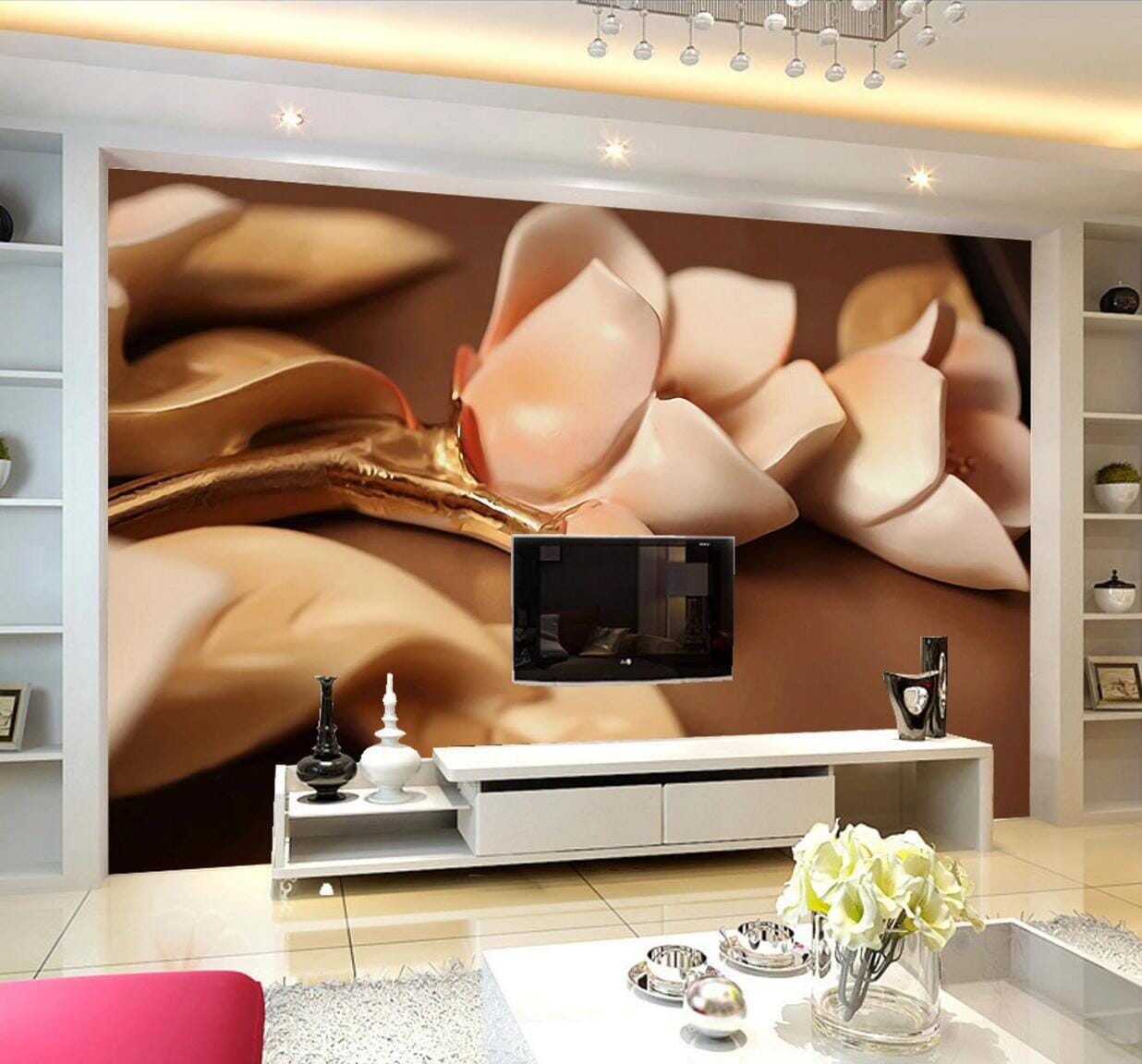 3D Pink Flower WC573 Wall Murals Wallpaper AJ Wallpaper 2